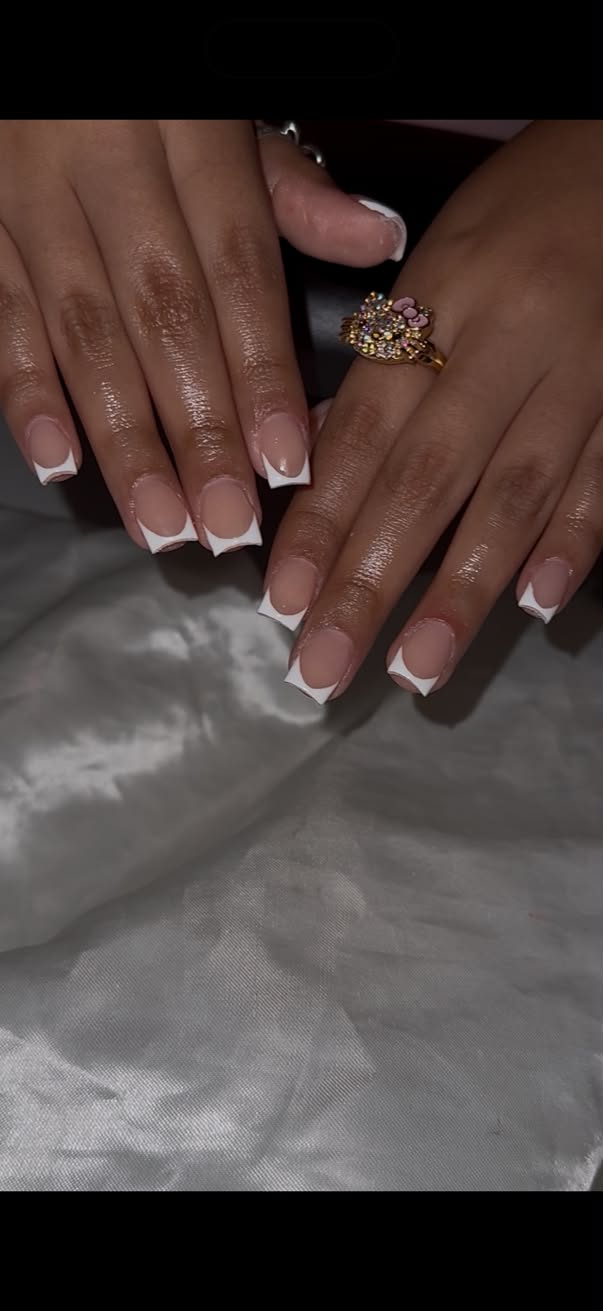 Short square nails with crisp white French tips